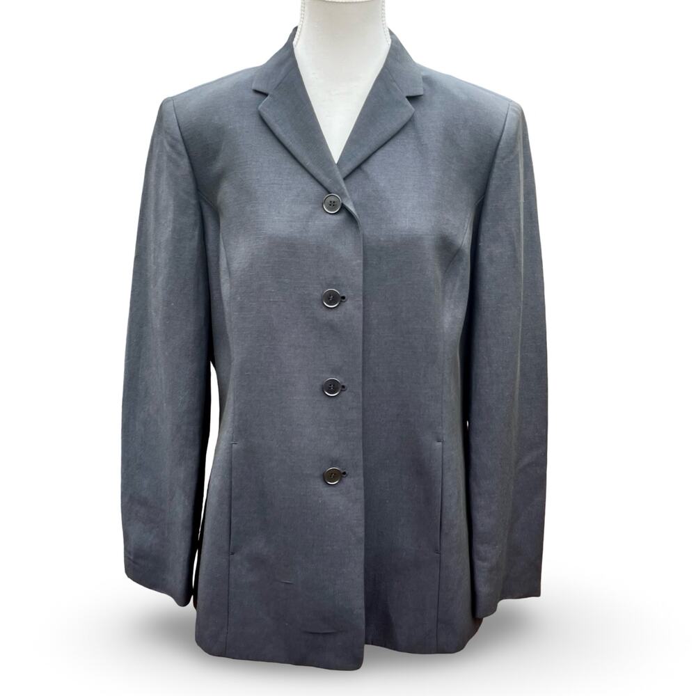 NWT ANN TAYLOR PETITES Womens 14P Navy Blue 4 Button Blazer Linen Blend 70821